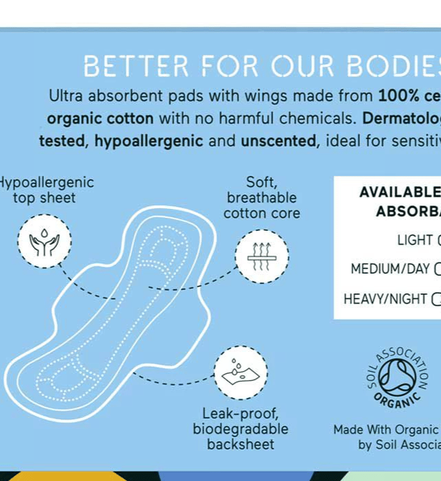 &Sisters Box of 10 Organic Cotton Sanitary Pads With Wings, Medium